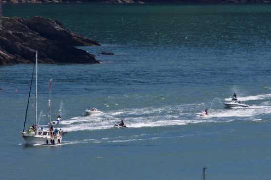 15 July 2021 - 13-15-30
A crowd of jet skiers arrive in the harbour. Not exactly quiet, but then jet skis are anything but. However there was no sign of the shenanigans to come.
-------------------
Jet skiers arrive in Dartmouth harbour